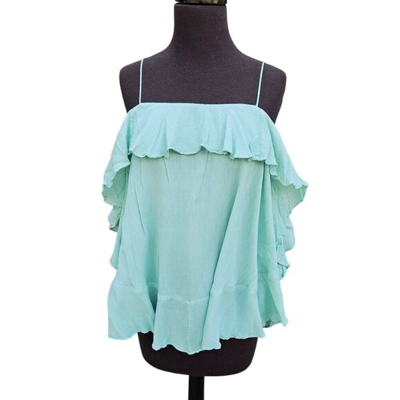 Free People Intimately Mint Green Cascades Crinkle Rayon Ruffle Top Size XS - Picture 2 of 8